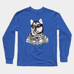 Space Astronaut Big-Eyed Husky Dog Long Sleeve T-Shirt